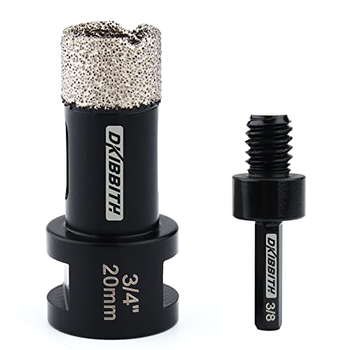DKIBBITH Dry Diamond Core Drill Bits 34 Inch Tile 20mm Vacuum Brazed Angle Grinder Hole Saw for Porcelain Ceramic Granite Brick Concrete with 5811 Thread to 38 Hex Shank Adapter Black
