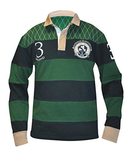 CROKER Traditional Green and Navy Striped Rugby Jersey, Large - Cotton Long Sleeve Polo Shirt - Image 4
