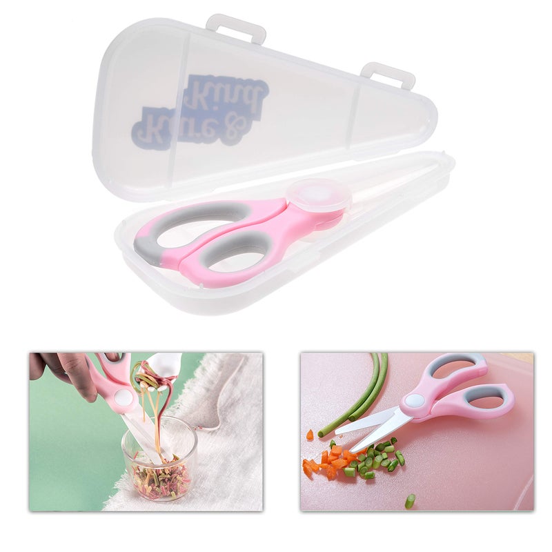 Kare Kind Kare & Kind Ceramic Baby Food Scissors - Pink - With Dust Cover and Storage Case - Cut Baby Food Easily - Ideal for Noodles, Meat, Chicken, Veggies and Fruits (Pink - 1 Pack) - Image 2