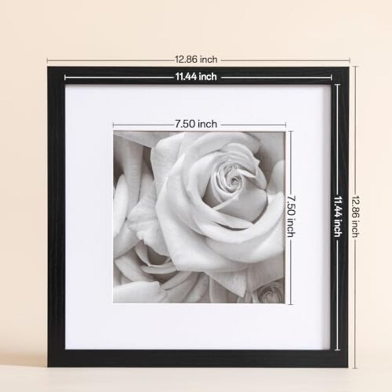 12x12 Picture Frames Black Set of 9, Wooden Square Photo Frame Displays 8x8 With Mat and 12x12 Without Mat, Poster Frame for Wall Hanging Home Decoration-Mounting Hardware Included - Image 3