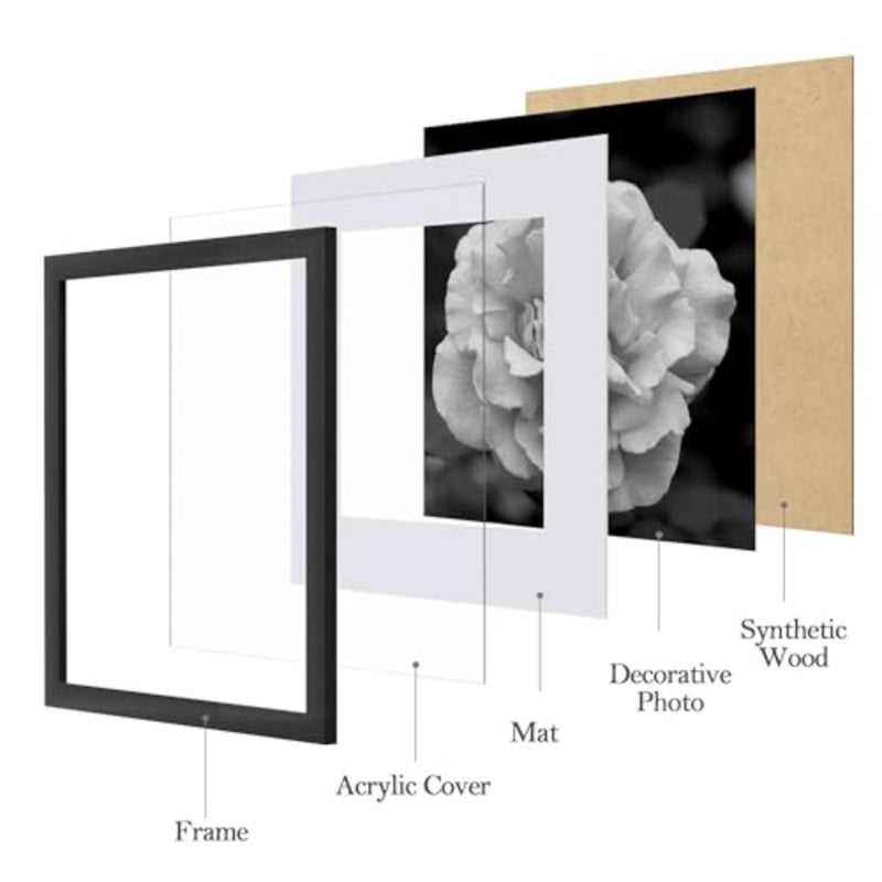 12x12 Picture Frames Black Set of 9, Wooden Square Photo Frame Displays 8x8 With Mat and 12x12 Without Mat, Poster Frame for Wall Hanging Home Decoration-Mounting Hardware Included - Image 2