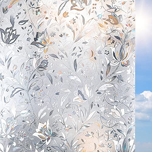 Privacy Window Film Selfadhesive Privacy Film Opaque No Glue Anti UV Decorative Stain Glass Film Window Covering Frosted Window Film Tulip 90x200cm