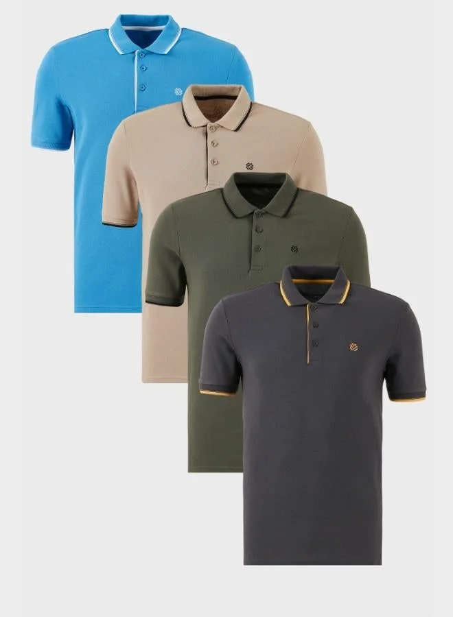 Buratti  Buratti Cotton Slim Fit Stripe Detailed Buttoned Polo Collar 4-Pack T Shirt Men's T SHIRT 5902118S4 for Men | Best Price UAE