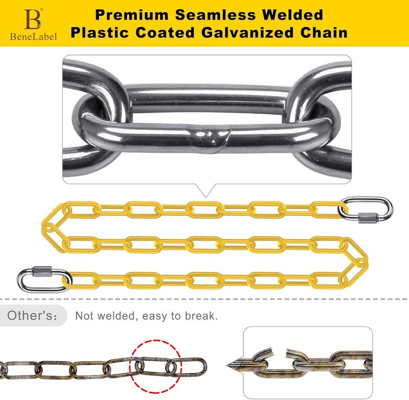 BeneLabel 2Pcs 60" Heavy Duty Hanging Chains with Carabiners 1000 LBs Capacity Swing Chain with Hooks Porch Swing Chains Yellow Coated Chain for Hammock, Tree Swing, Hanging Chair, Heavy Bags, Swing Chair - Image 3