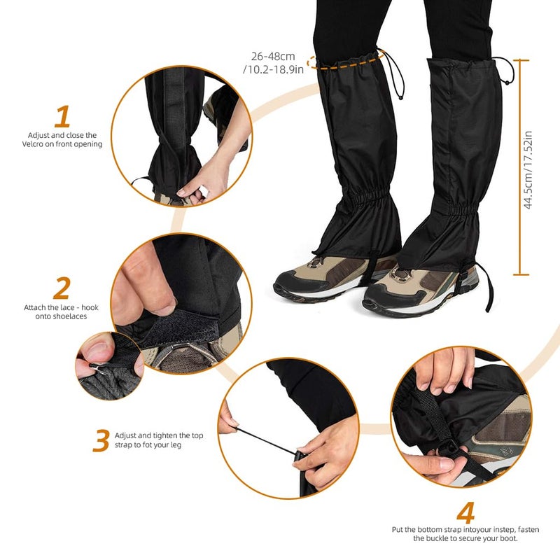 GUSTAVE ® Gaiters for Hiking, Climbing, Leggings, Trekking, Waterproof Windproof Sandproof Adults Hiking Gaiters, with Secure Fasten Belt Adjustable Hiking Gaiters Lightweight Gaiters (1 Pair) - Image 2