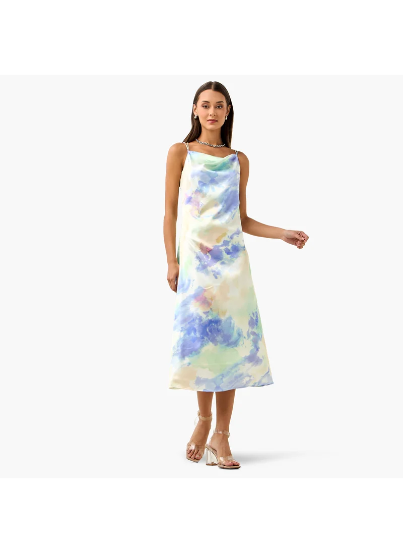 2Xtremz 2Xtremz Tie Dye Print Satin Strappy Sleeveless Dress