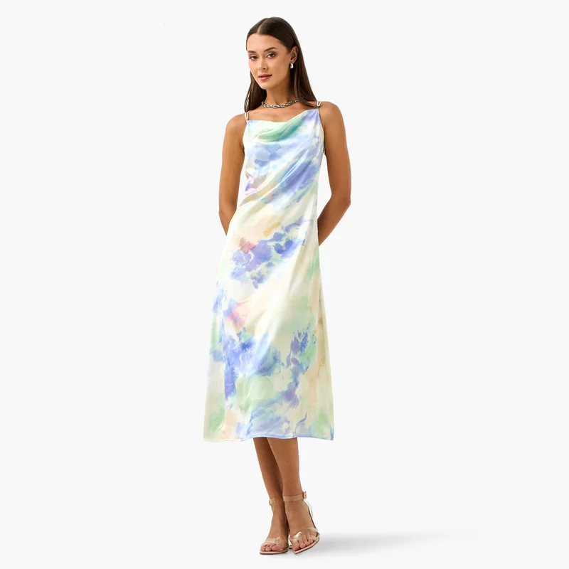 2Xtremz 2Xtremz Tie Dye Print Satin Strappy Sleeveless Dress