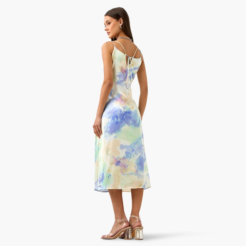 2Xtremz Tie Dye Print Satin Strappy Sleeveless Dress - Image 3