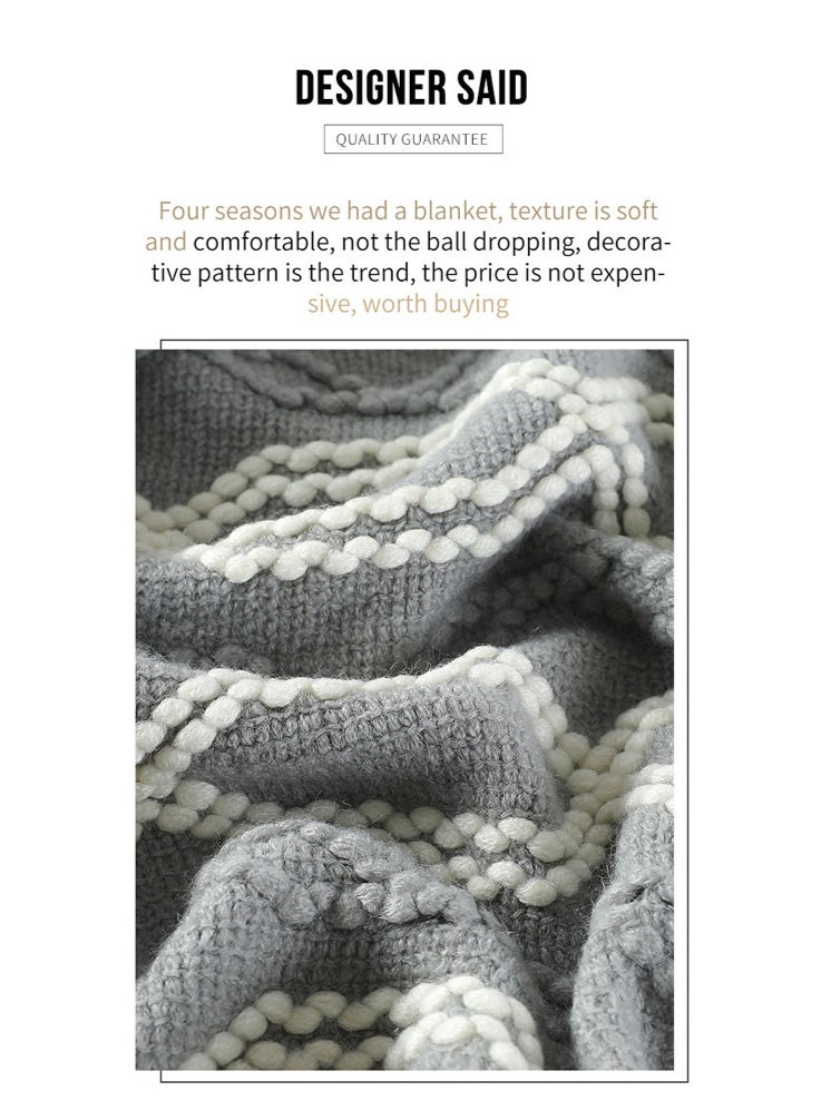 Bohemian Knitted Throw Blanket with Tassels,Geometric Pattern Decorative Blanket for Couch, Bed, Sofa, Office, Soft Imitation Cashmere Throw for All-Season Use  127x172cm  (Grey) - Image 4