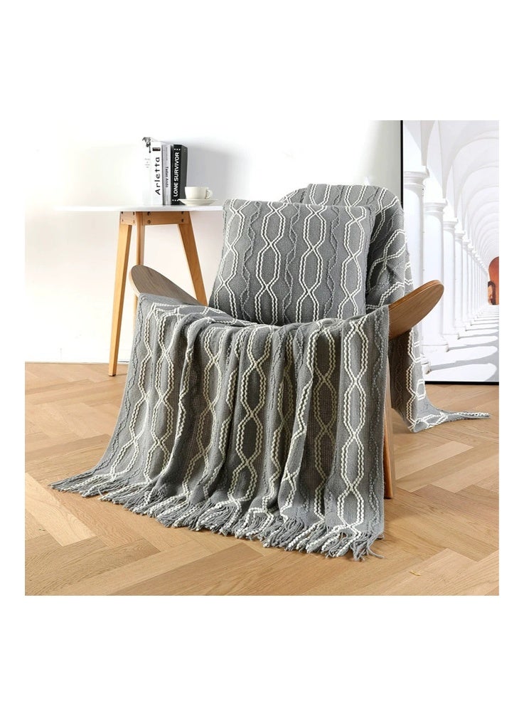 Bohemian Knitted Throw Blanket with Tassels,Geometric Pattern Decorative Blanket for Couch, Bed, Sofa, Office, Soft Imitation Cashmere Throw for All-Season Use  127x172cm  (Grey) - Image 3
