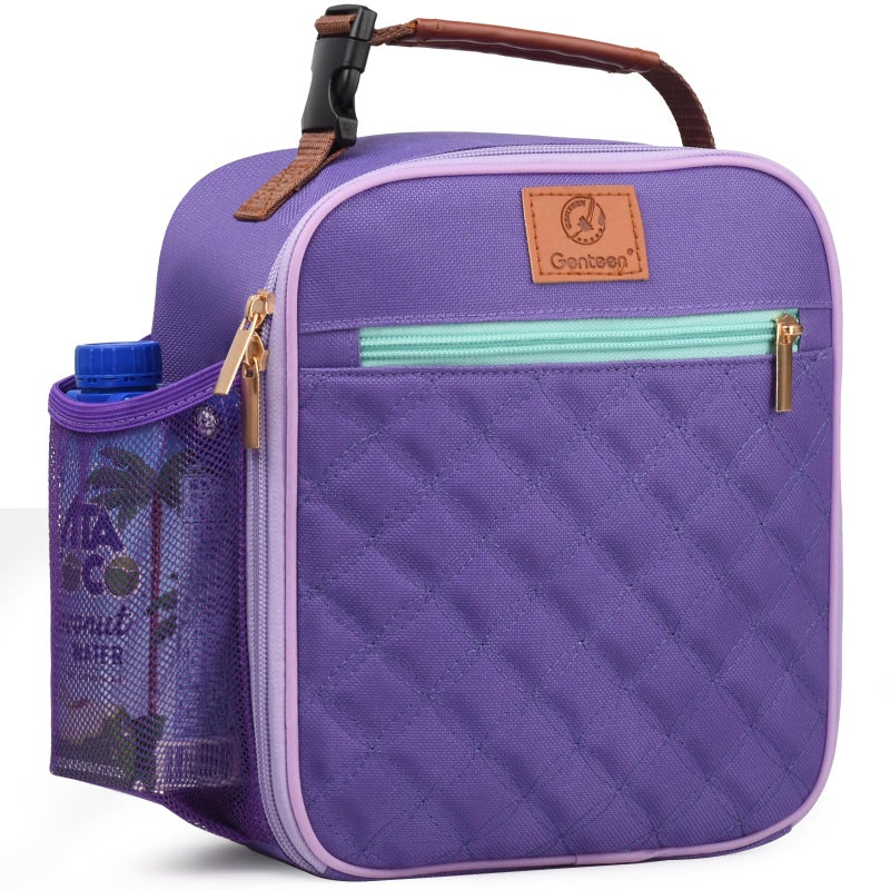 Genteen Kids Lunch Box Lunch bag for Kids Girls Teen,Insulated Lunch Bag with Bottle Holder,Small Lunch Box Cooler Lightweight Reusable LunchBox for Work Office School Travel Picnic-Purple - Image 1