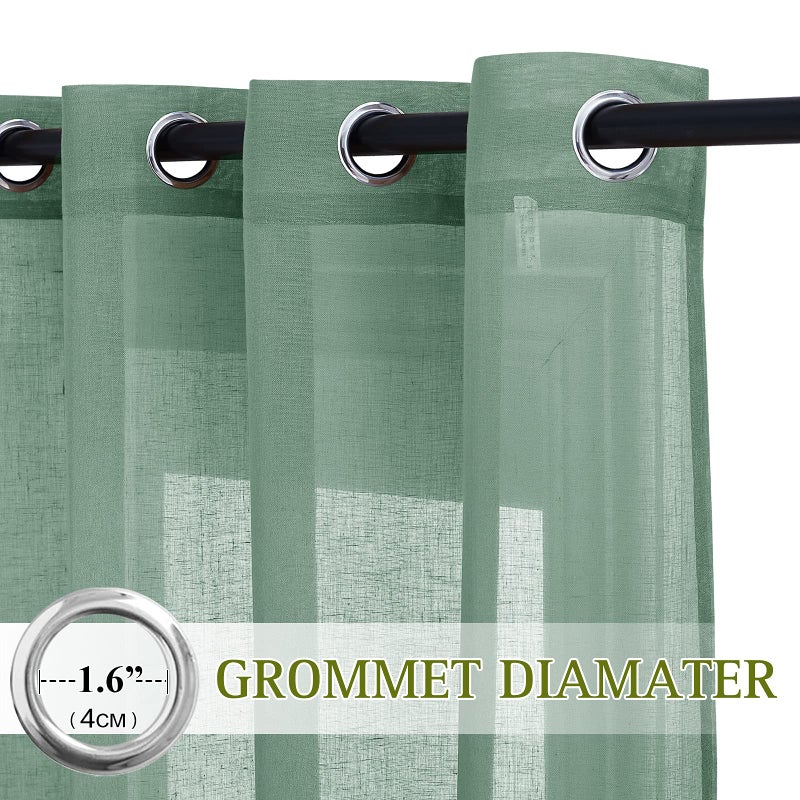 NICETOWN Semi Sheer Short Curtains for Small Window  Eyelet Top Bedroom Curtain Drapes Privacy with Light Filtering Linen Blend for Bedroom/Cafe/Kitchen  Olive Green  2 Panels  W52 x L45 - Image 2