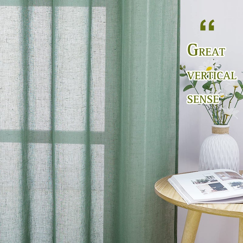 NICETOWN Semi Sheer Short Curtains for Small Window  Eyelet Top Bedroom Curtain Drapes Privacy with Light Filtering Linen Blend for Bedroom/Cafe/Kitchen  Olive Green  2 Panels  W52 x L45 - Image 3