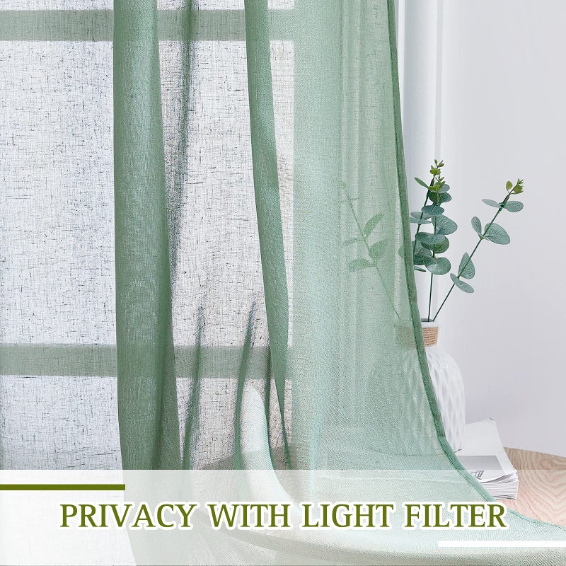 NICETOWN Semi Sheer Short Curtains for Small Window  Eyelet Top Bedroom Curtain Drapes Privacy with Light Filtering Linen Blend for Bedroom/Cafe/Kitchen  Olive Green  2 Panels  W52 x L45 - Image 5