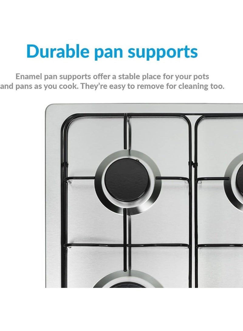 KLASS - 60cm Stainless Steel 4 Zone Gas Cooktop - 2 Double Ring Burners - Electronic Ignition - Safety Devices - Knob Controls - Cast Iron Pan Supports + Wok Stand - Italian Technology – Made In Turkey - Image 3