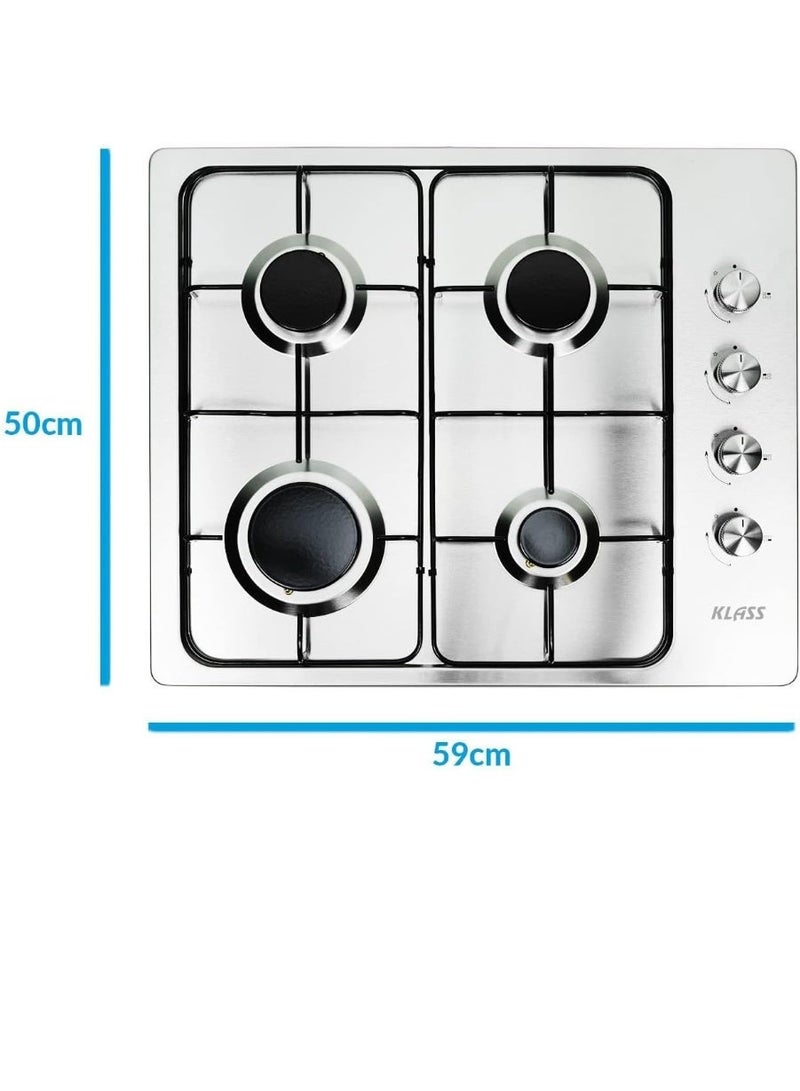 KLASS - 60cm Stainless Steel 4 Zone Gas Cooktop - 2 Double Ring Burners - Electronic Ignition - Safety Devices - Knob Controls - Cast Iron Pan Supports + Wok Stand - Italian Technology – Made In Turkey - Image 2