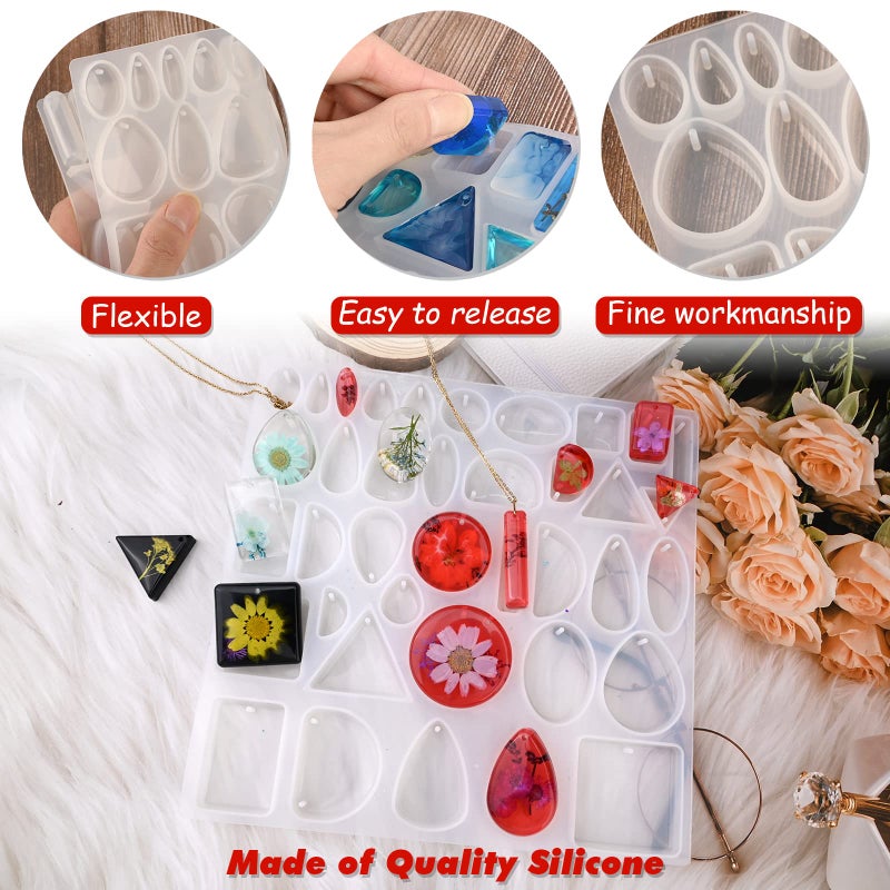 Actvty Resin Jewelry Molds for Casting - Silicone Molds for Epoxy Resin, Pendant Mold for DIY Gem Cabochon, Earring, Necklace Jewelry Making - Image 4