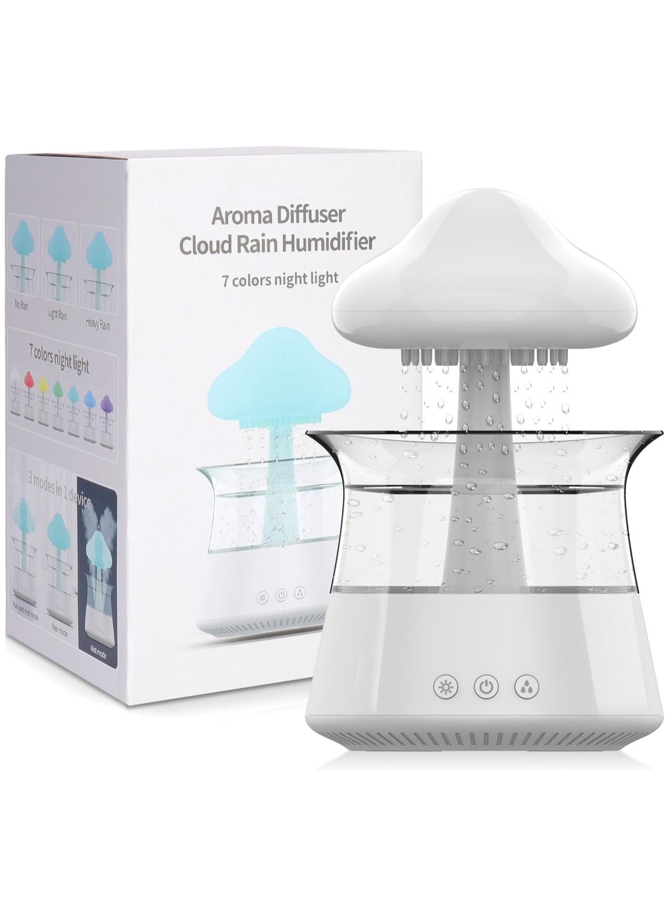 Cloud Rain Humidifier for Bedroom & Large Room Water Drip Humidifier with Remote Waterfall Lamp Mushroom Humidifier Rain Sounds White Noise Humidifier Air Humidifiers for Bedroom Desk (White) 