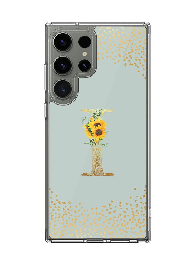 Stylizedd Classic Clear Case for Samsung Galaxy S24 Ultra , Hybrid Soft Transparent Cover Custom Monogram Initial Letter Floral Pattern Alphabet -I (Light Grey) - Image 1