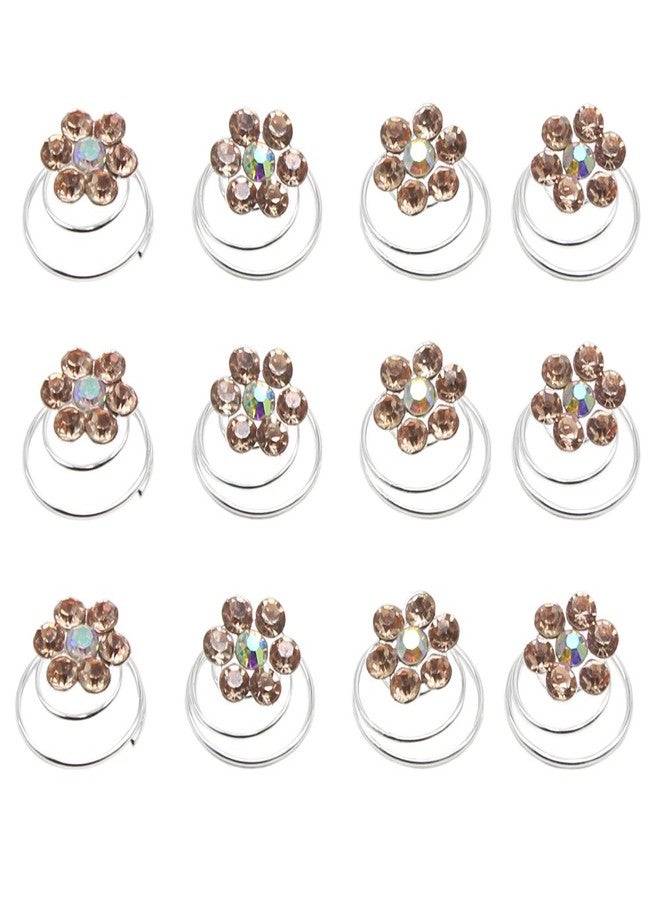 Newstarfactory Rhinestone Studded Collection Flower Spiral Hair Pin Pack of 12 (Champagne) - Image 1