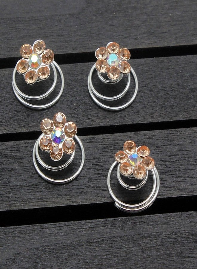 Newstarfactory Rhinestone Studded Collection Flower Spiral Hair Pin Pack of 12 (Champagne) - Image 2