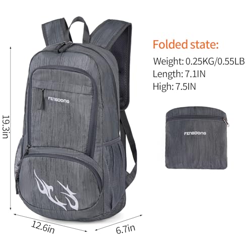 FENGDONG 35L Lightweight Foldable Waterproof Packable Travel Small Hiking Backpack Daypack for men women Dark Gray - Image 3