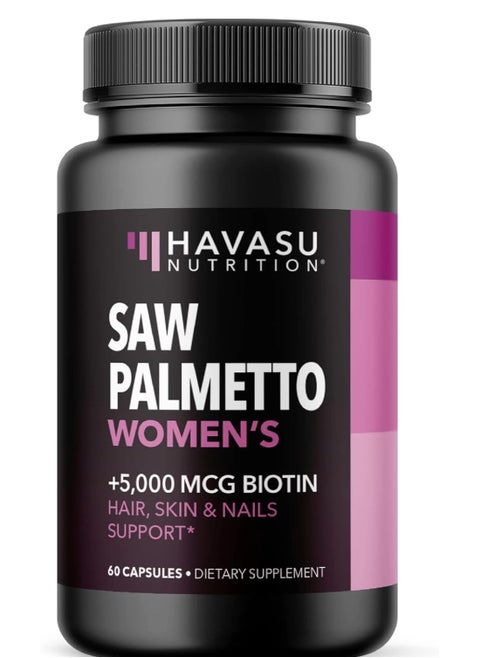 Saw Palmetto for Women's +5000 MCG Biotin, 60 Capsules