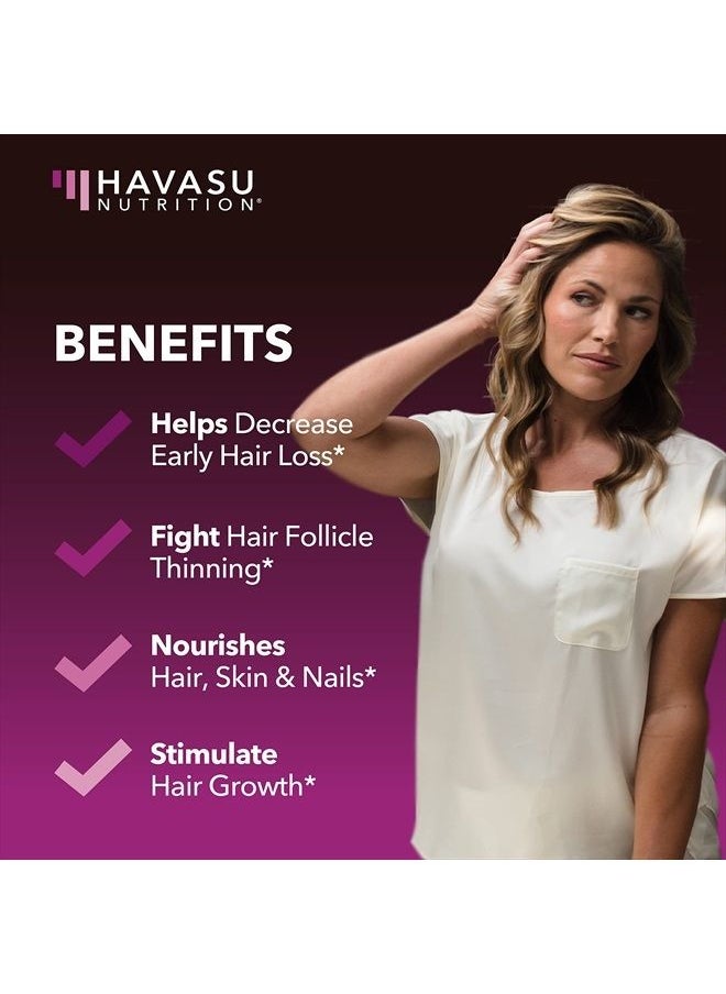 Havasu Nutrition - Saw Palmetto for Women + Biotin Supplement | DHT Blocker for Women Hair Growth Vitamins | Women with PCOS Hair Loss or Post-Partum Hair Loss | 60 Vegan Biotin Hair Vitamins to Thicken & Volumize Hair - Image 1