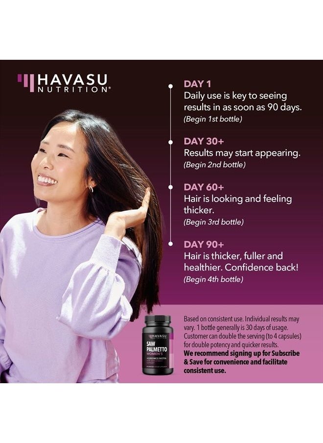 Havasu Nutrition - Saw Palmetto for Women + Biotin Supplement | DHT Blocker for Women Hair Growth Vitamins | Women with PCOS Hair Loss or Post-Partum Hair Loss | 60 Vegan Biotin Hair Vitamins to Thicken & Volumize Hair - Image 1