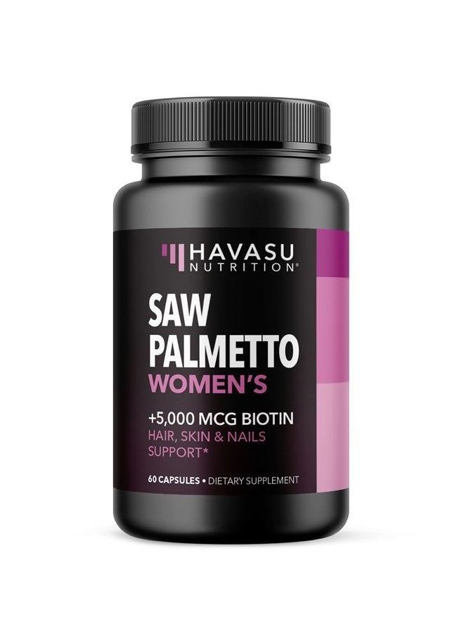 Havasu Nutrition - Saw Palmetto for Women + Biotin Supplement | DHT Blocker for Women Hair Growth Vitamins | Women with PCOS Hair Loss or Post-Partum Hair Loss | 60 Vegan Biotin Hair Vitamins to Thicken & Volumize Hair - Image 1
