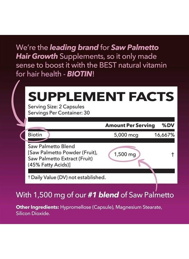 Havasu Nutrition - Saw Palmetto for Women + Biotin Supplement | DHT Blocker for Women Hair Growth Vitamins | Women with PCOS Hair Loss or Post-Partum Hair Loss | 60 Vegan Biotin Hair Vitamins to Thicken & Volumize Hair - Image 1