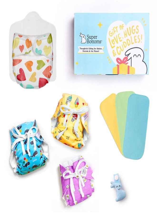 SuperBottoms Newborn Baby Diapering Essentials Gift Pack-1 Newborn UNO Reusable, Stay Dry, Leak proof Cloth Diaper + 1 Organic Cotton Insert Pad, 3 Dry Feel Langots & 1 Charmling, Fits 0-3m (6 items) - Image 1