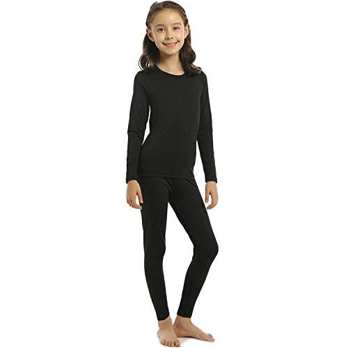 ViCherub Girl’s Thermal Underwear Set Kids Long Johns Fleece Lined Base Layer Top & Bottom Thermals for Girl Black Large - Image 1