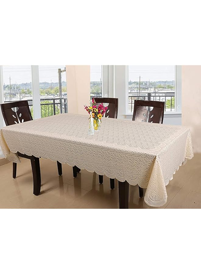 Kuber Industries Zig Zag Design Cotton 6 Seater Dining Table Cover Cream - Image 1