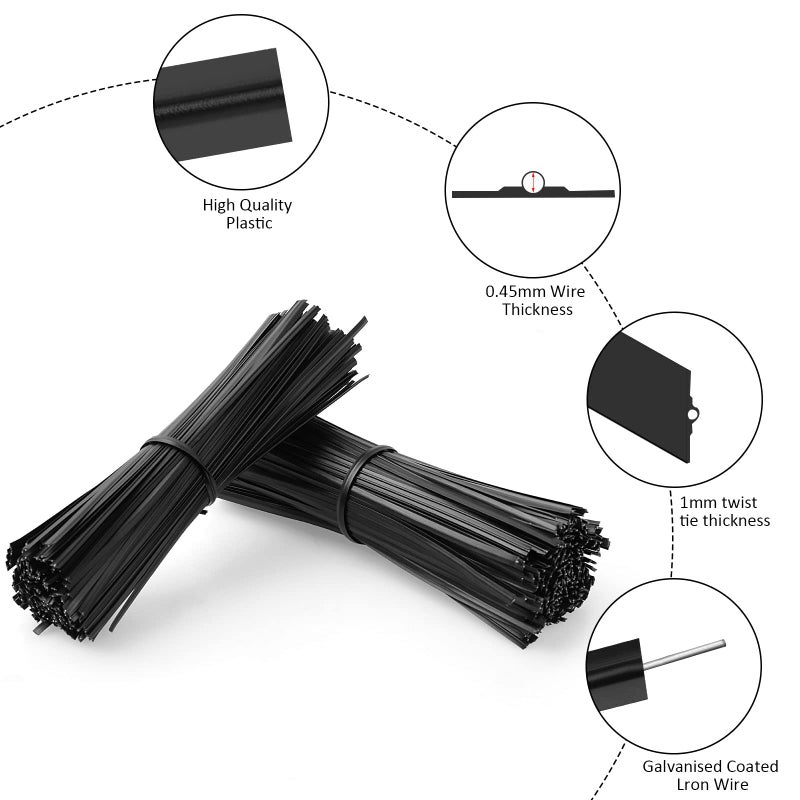 Oligei 300 Pcs Plastic 5" Twist Ties for Bags, Wire Ties Reusable Twist Bread Ties for Household and Office Use - Image 2