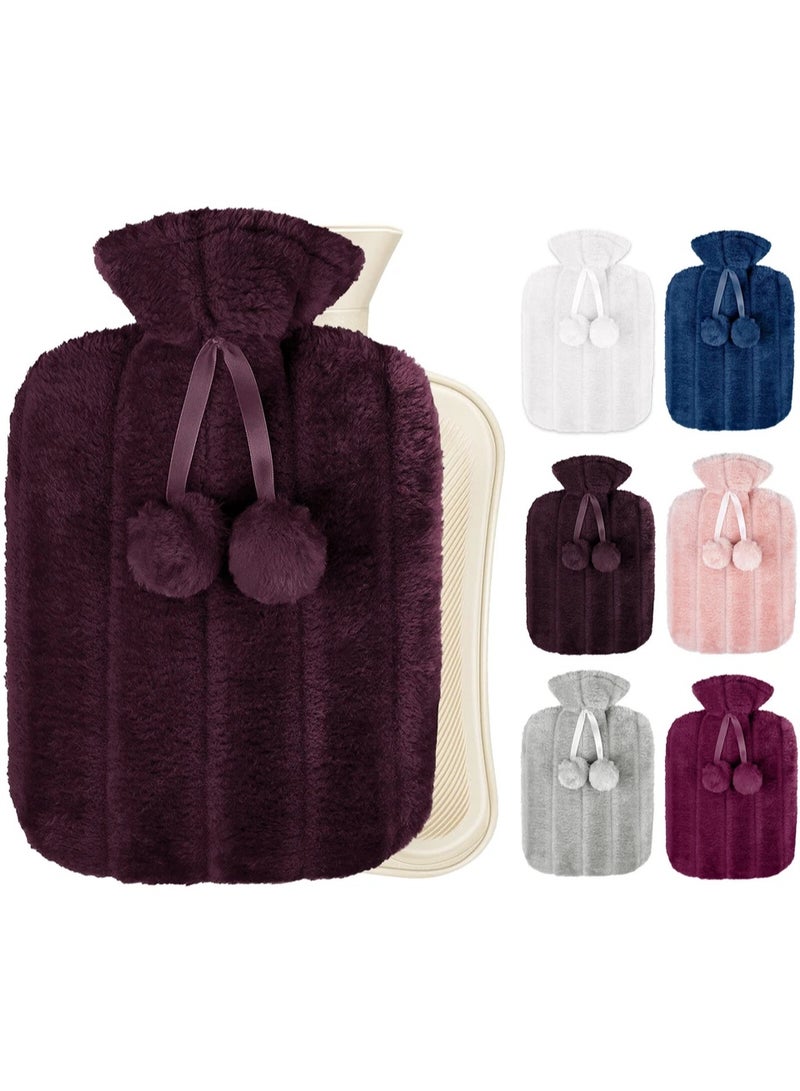 Hot Water Bottle with Soft Cover, Large Hot Water Bag for Hot and Cold Compress Hand Feet Warmer Ideal for Menstrual Cramps Neck Shoulder Pain Relief Fluffy Bed Bottle for Children Adults (2L) - Image 1