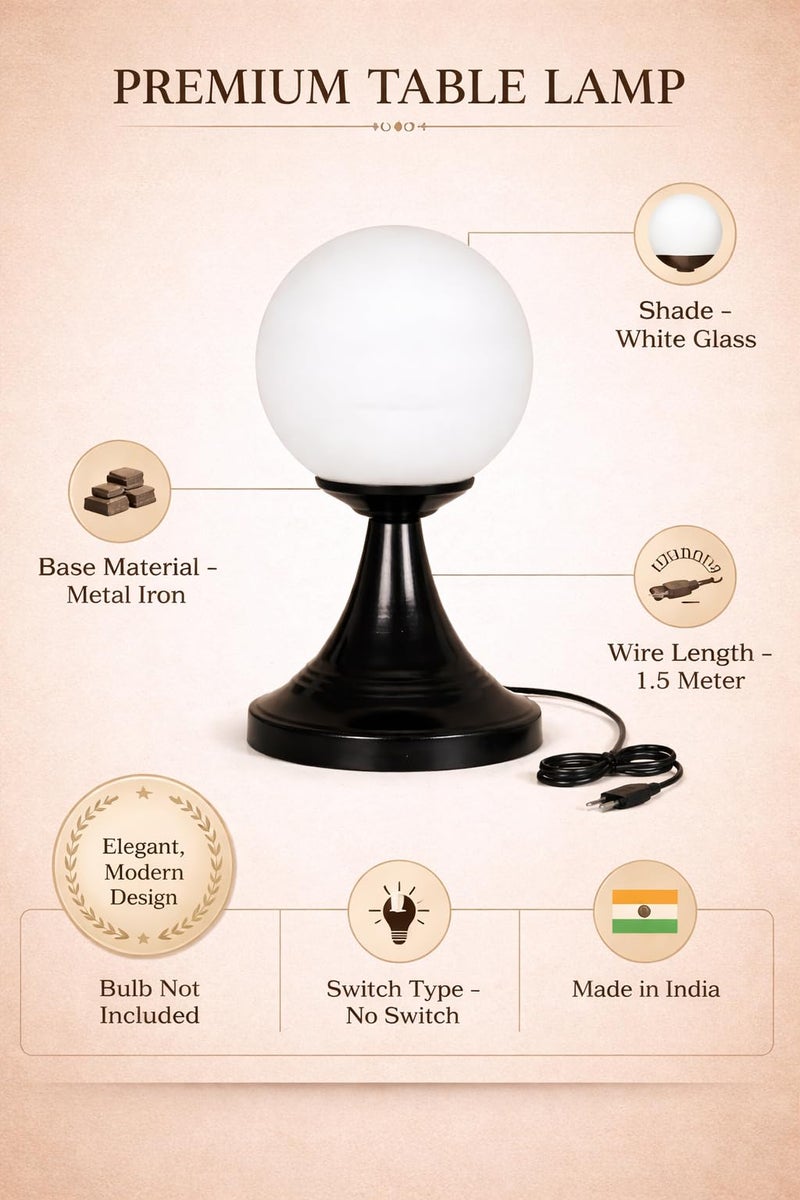 tu casa Modern Metal Table Lamp | Glass Shade Bedside & Desk Lamp for Bedroom Living Room Study Office | Stylish Home Décor Lighting & Gifting - Image 4