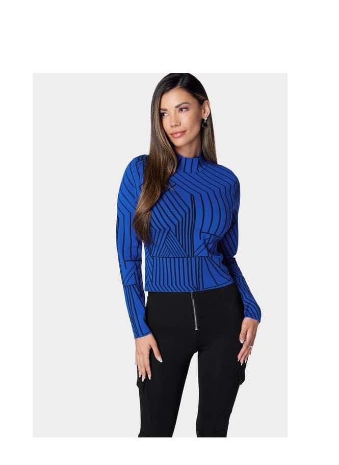 bebe - ABSTRACT JACQUARD MOCK NECK SWEATER - Image 1