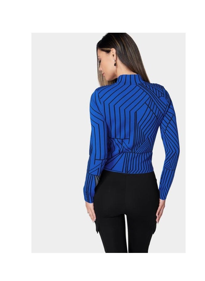 bebe - ABSTRACT JACQUARD MOCK NECK SWEATER - Image 1