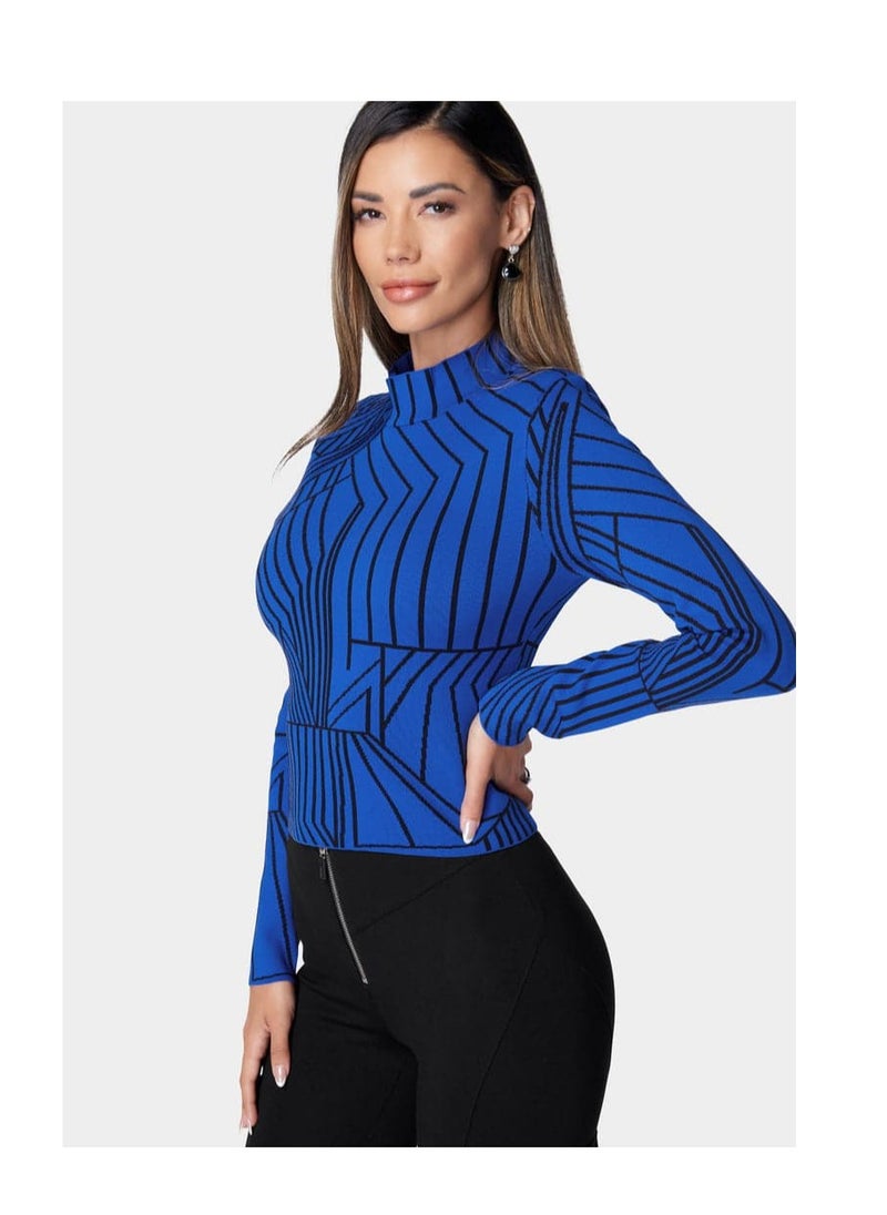 bebe - ABSTRACT JACQUARD MOCK NECK SWEATER - Image 1