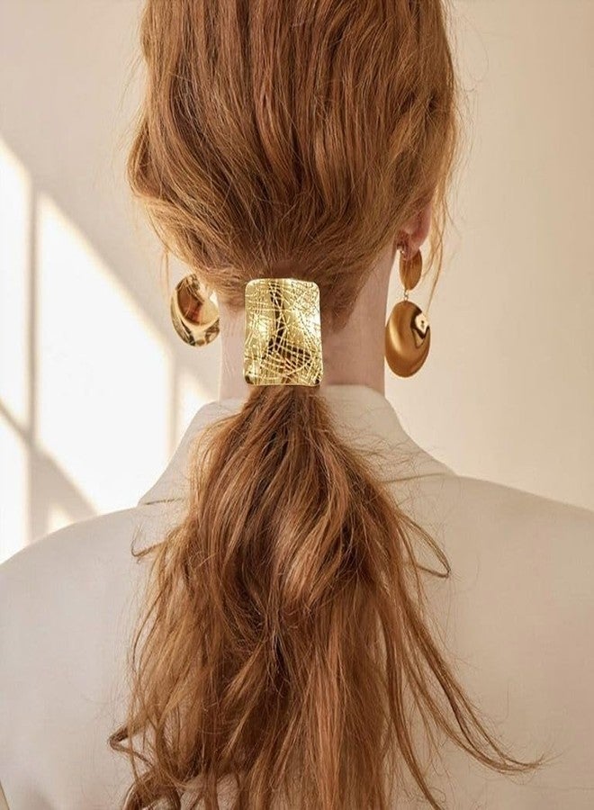 Radhya Accessories 2 pcs Statement Ponyholders for Women Hairties for Girls Metal Hair Ties Ponytail Hair Cuff, Women's Double Arch Ponytail Hair Tie, Simple Metal Fashion Ellipse Elastic Hair Bands, Versatile Cool Style Geometric Retro (design 2) - Image 3