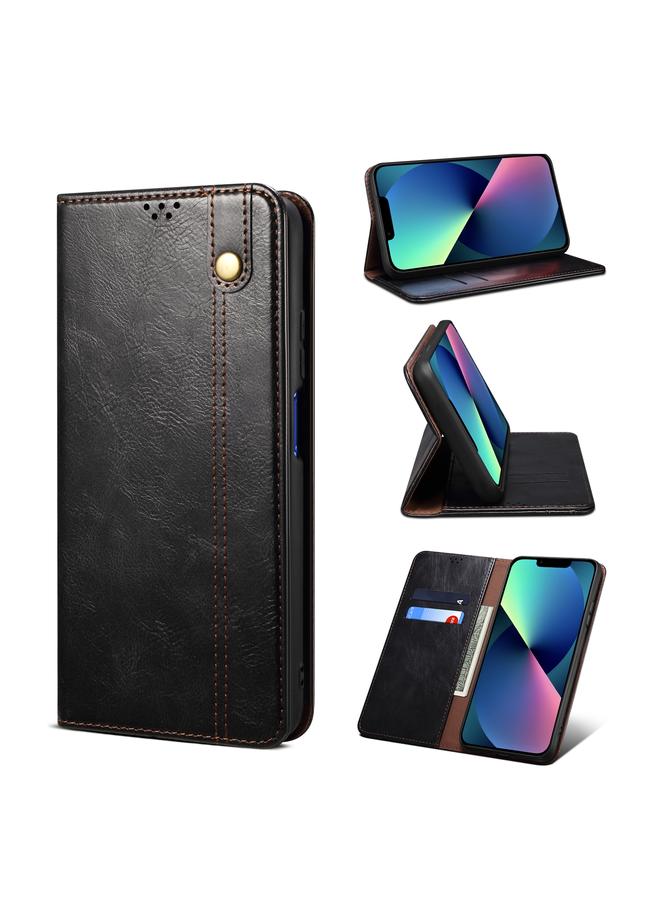 زبون جراب لهاتف iPhone 13 mini مصنوع من الجلد بتصميم بسيط من الشمع بتصميم حصان مجنون مع فتحات للبطاقات ومحفظة - Image 1