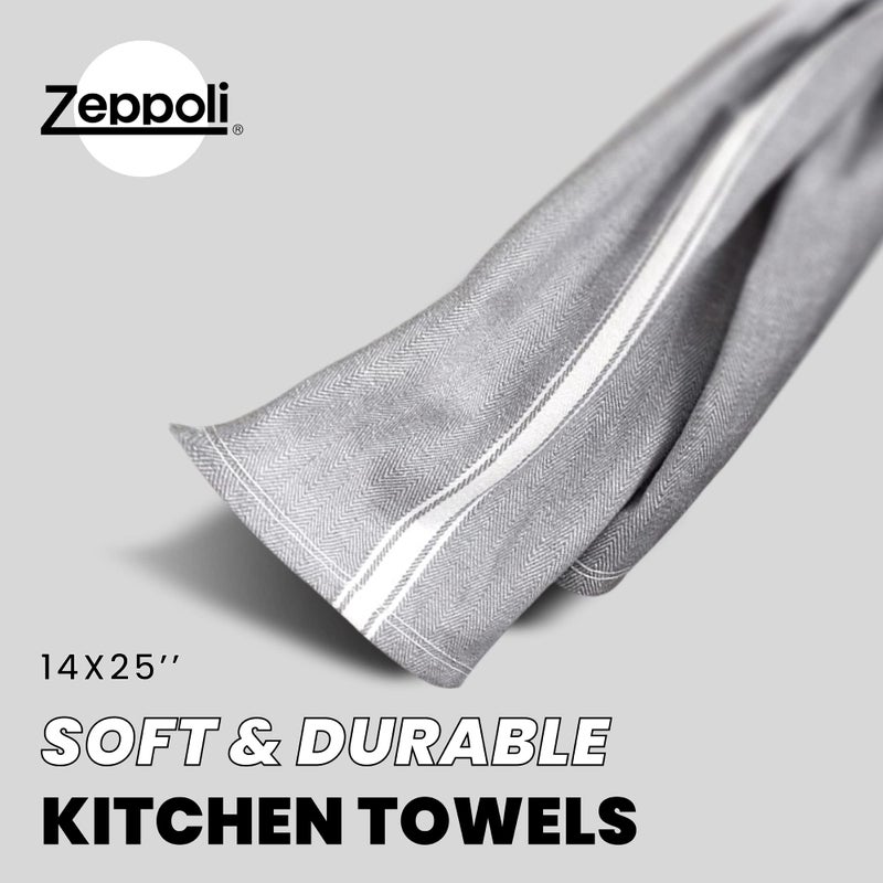Zeppoli Classic Kitchen Towels - 30 Pack 100% Natural Cotton Kitchen Towel Set  Reusable Wash Cloths  Absorbent Dish Towels  Machine Washable Hand Towels  Kitchen Essentials - 14  by 25  - Gray Base - Image 2