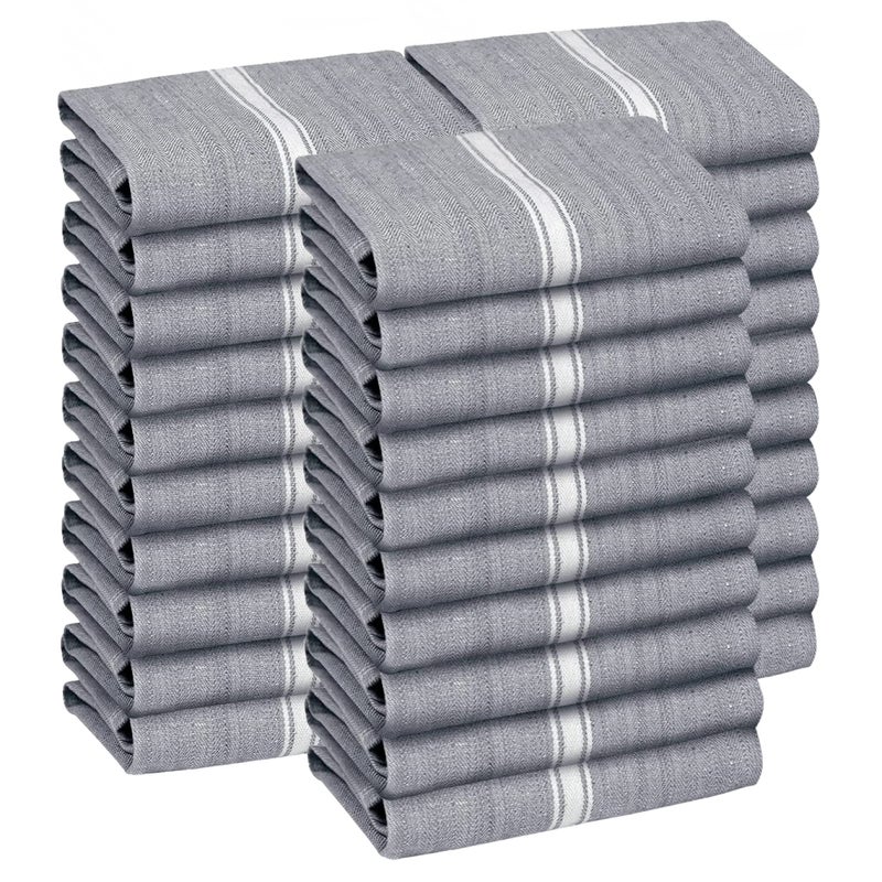 Zeppoli Classic Kitchen Towels - 30 Pack 100% Natural Cotton Kitchen Towel Set  Reusable Wash Cloths  Absorbent Dish Towels  Machine Washable Hand Towels  Kitchen Essentials - 14  by 25  - Gray Base - Image 1