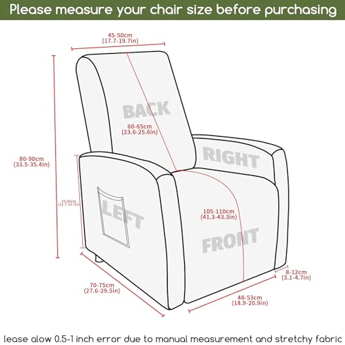 FUANGUI Recliner Chair Cover 4 Pieces Small Recliner Cover for Recliner Chair Stretch Lazy Boy Recliner Cover Recliner Sofa Slipcover with Pockets Furniture Protector for Living Room Pets Kids - Image 3