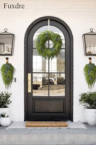 Fuxdre 16" Spring Wreaths for Front Door, Artificial Greenery Wreath with Blueberry, Green Norfolk Pine and Cedar for Wall, Porch, or Indoor Outdoor Decor, Real Touch Cedar Foliage - Image 3
