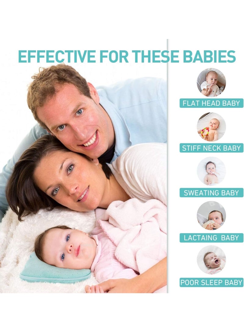 Baby Head Shaping Pillow, Baby Pillow, Soft and Cozy Baby Head Pillow for Sleeping, Memory Foam and Organic Cotton Cover, Neck Support, Baby Pillow Breathable Set for Infants & Toddlers (Blue)  - Image 2