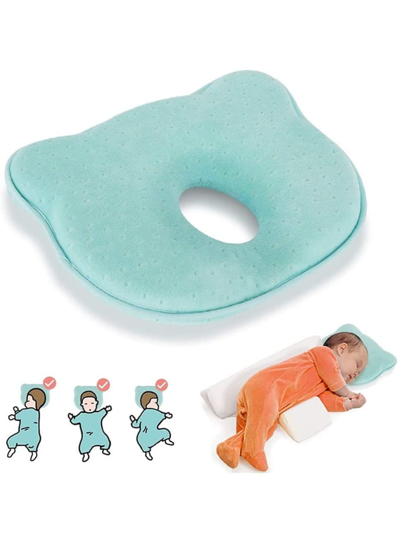 Baby Head Shaping Pillow, Baby Pillow, Soft and Cozy Baby Head Pillow for Sleeping, Memory Foam and Organic Cotton Cover, Neck Support, Baby Pillow Breathable Set for Infants & Toddlers (Blue)  - Image 1