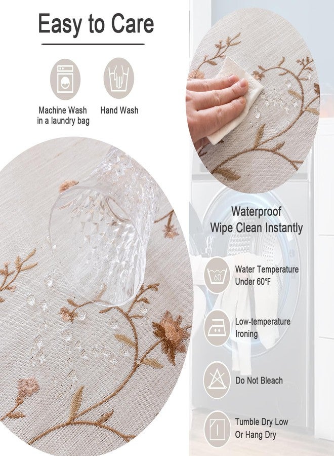 Joyfol Day Linen Waterproof Tablecloth with Tassels, Rustic Farmhouse Flowers Embroidery Table Cloths for Rectangle Tables, Heavy Weight Spill-Proof Table Covers, Coffee Florals, 55''x 86'' - Image 5