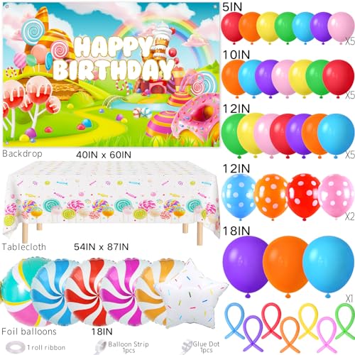 Winrayk 134Pcs Candyland Party Decorations Birthday Supplies Candyland Balloon Arch Backdrop Tablecloth Star Lollipop Foil Balloons Girl Boy Kid Christmas Sweet Candy Themed Birthday Party Decorations - Image 2